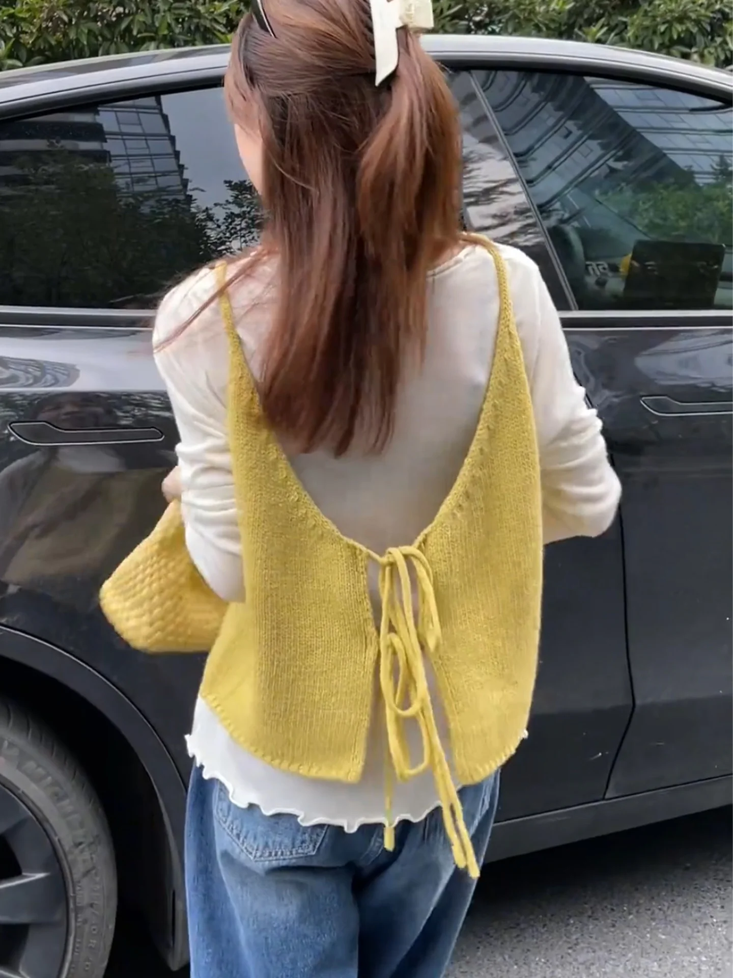 

Korean Sle Layered Ba Tie Knitted Vest Jaet Women's Svel Vest Top Trendy Faion Age-Defng Autumn New Arrival