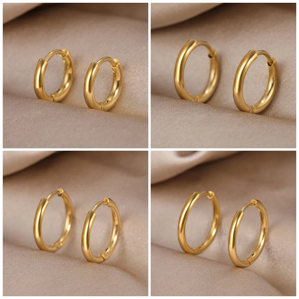 Stainless Steel Earrings Minimal Glossy Hoop Earrings For Women Jewelry Gold Color Tiny Cartilage Piercing Accessory Trendy Gift