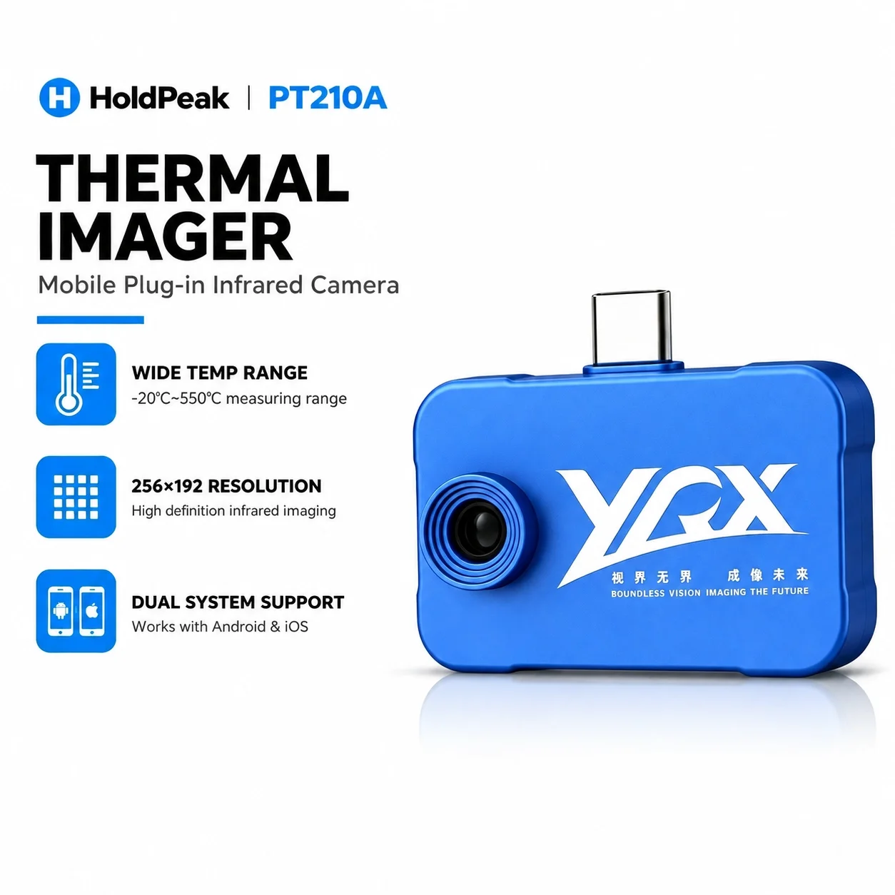 Mobile Phone Infrared Thermal Imager 256x192 -20~550℃ Android 8.0+/iOS 12+ Photo Video Night Vision Portable Thermal Camera