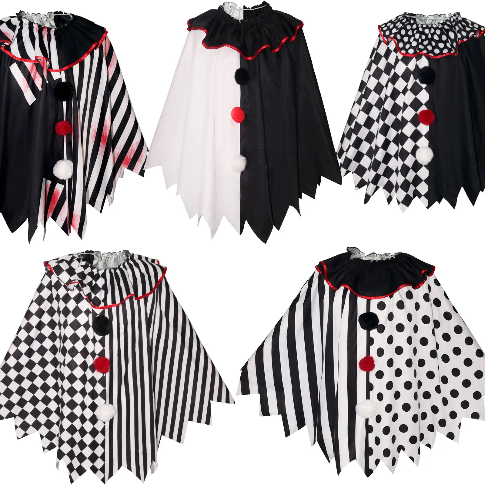 

Horror Clown Cos Costume Halloween Womens Black And White Cape Masquerade Adult Cosplay Cosplay Costume