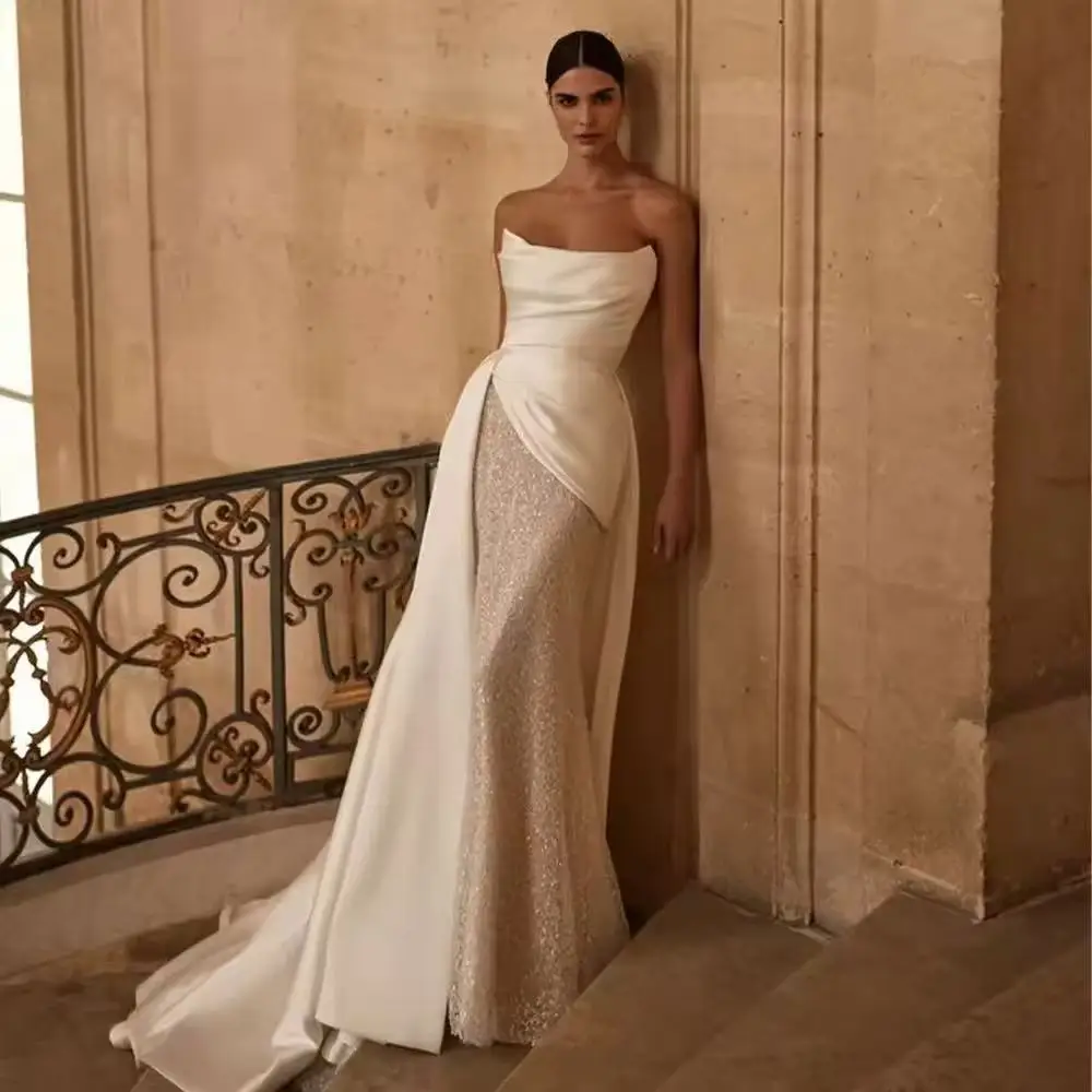 

Customized Elegant Women's Wedding Dress Off Shoulder Sparkly Backless Slit Mermaid Bride Gowns Bride vestidos de novia