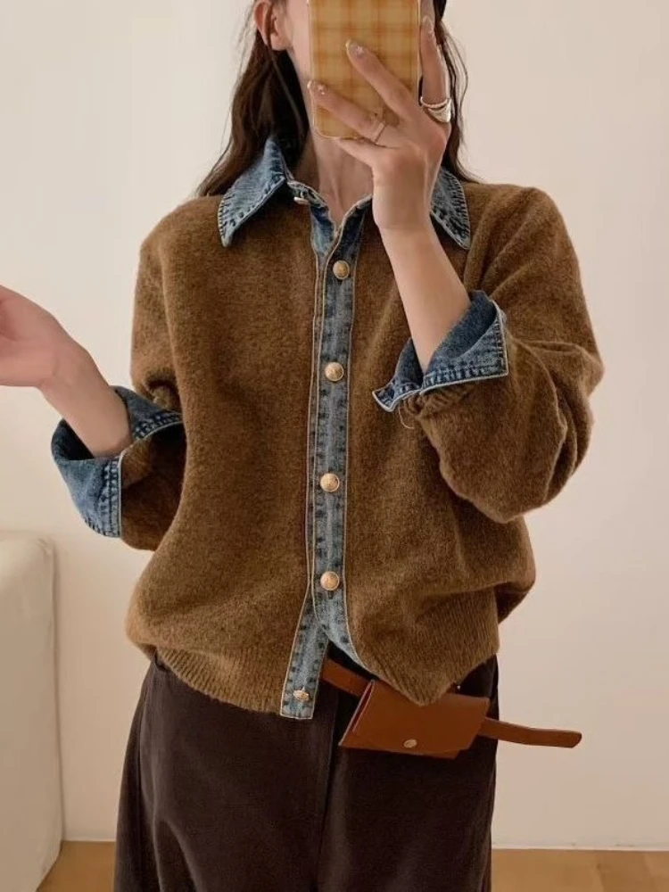 

2026 Autumn and Winter Fashion New Women's Elegant Knitted Pullover Loose Single Breasted Denim Temperament Warm Jacket