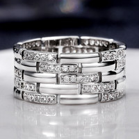 Luxury 925 Sterling Silver Women Finger Rings Shiny CZ Anniversary Love Gift Simple Stylish Design Versatile Fashion Jewelry