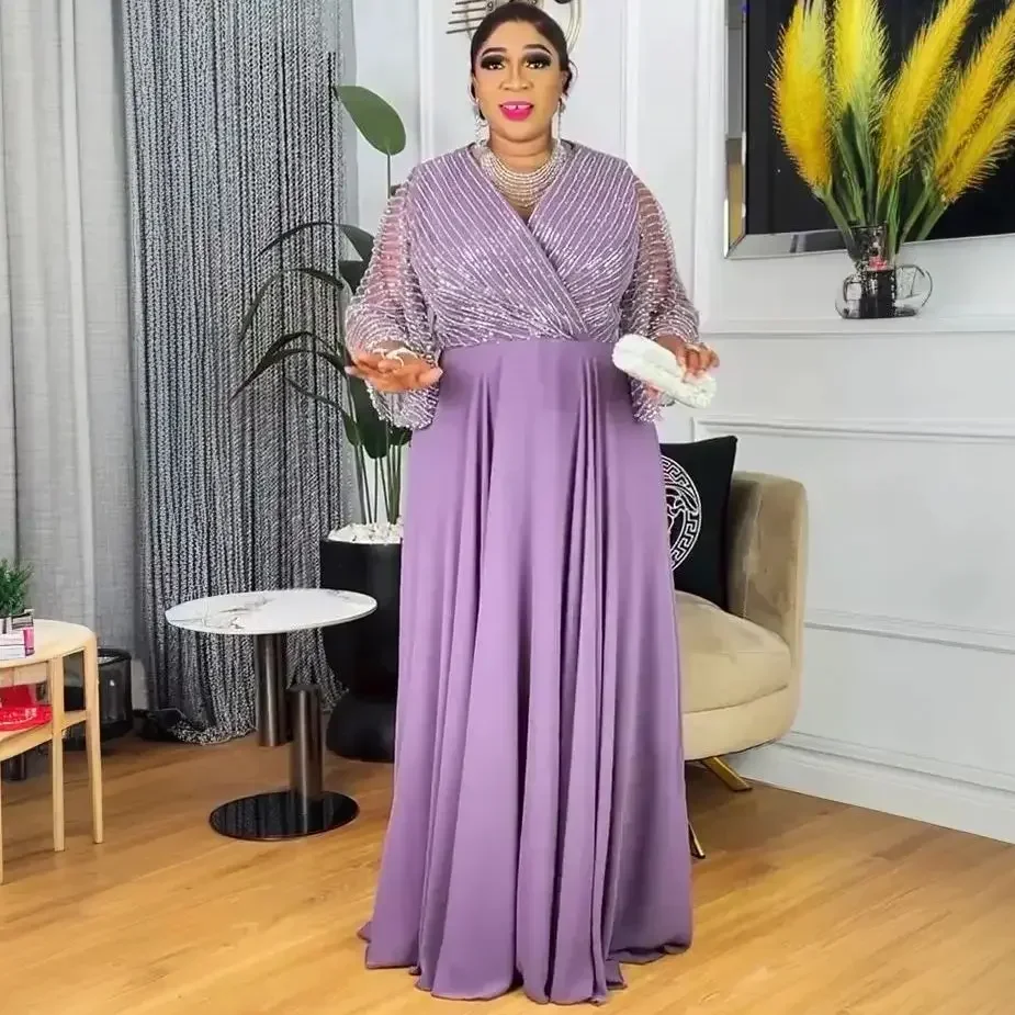 Gaun Pesta Afrika Ukuran Besar untuk Wanita Dashiki Ankara Payet Gaun Malam Pernikahan Elegan Turki Muslim Maxi Dress 2025 Terbaru