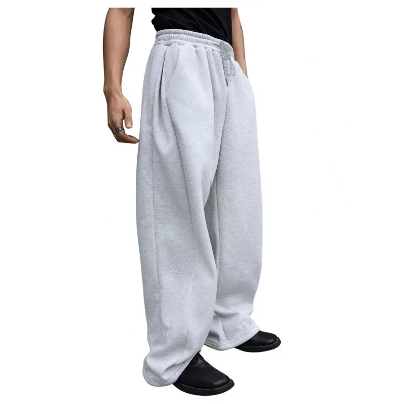 

Men's solid color multi-color sweatpants 2026 drawstring straight waist wide leg loose fit with pocket multifunctional sports pa