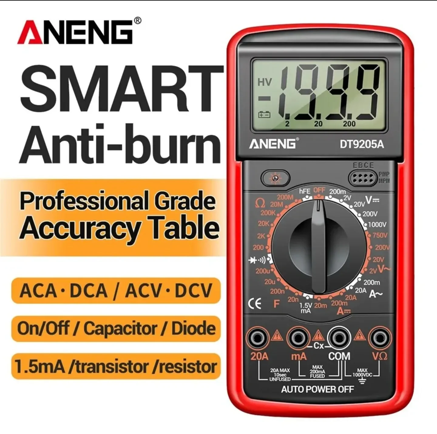 ANENG DT9205A Digital Multimeter LCD AC/DC Ammeter Resistance and Capacitance Tester