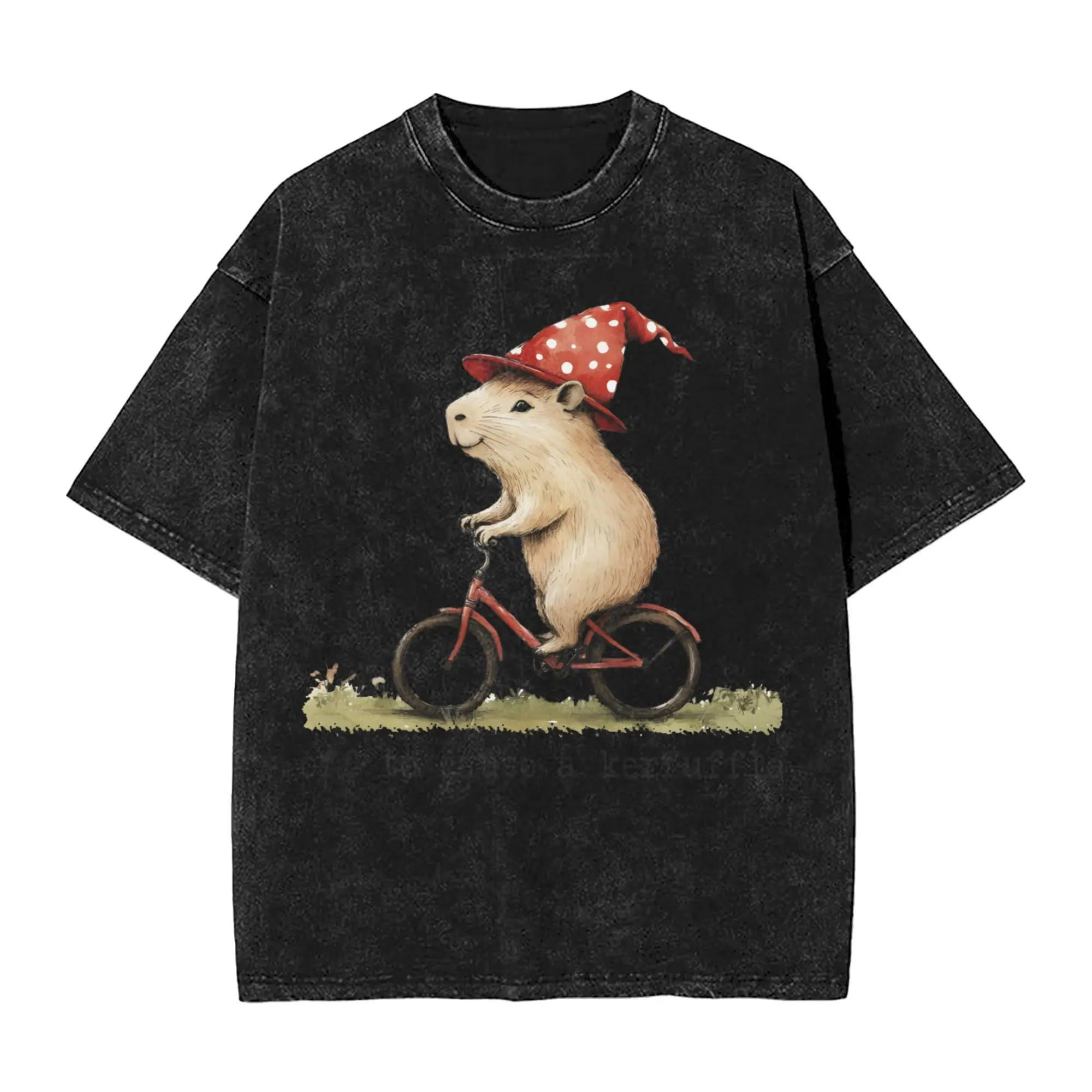 Off to Cause a Kerfuffle Capybara T Shirt Hip Hop Washed Cotton Street T-Shirt  Fashion for Men Women Tops Streetwear Tops Tees
