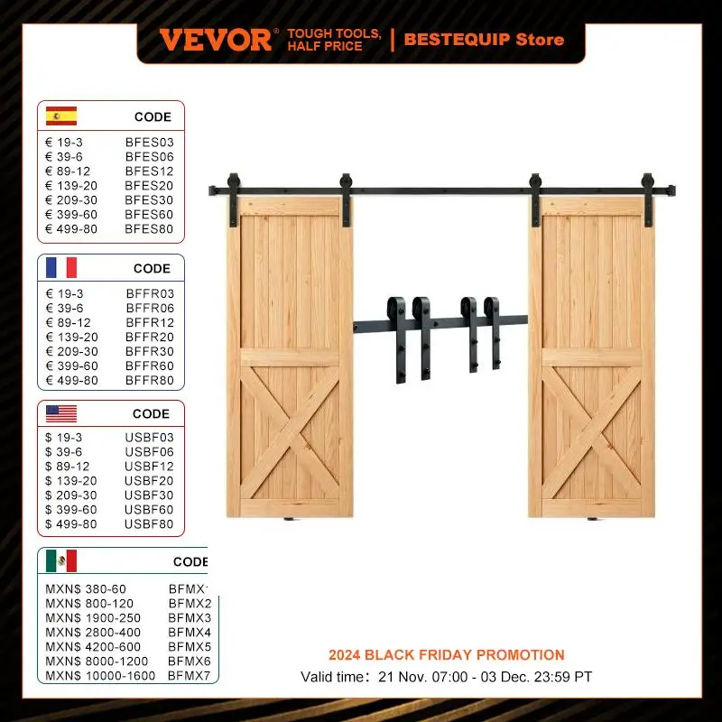 VEVOR 8/10FT Sliding Barn Door Hardware Kit 330LBS Heavy Duty Barn Door Track Kit for Double Doors with Smooth & Silent Pulley