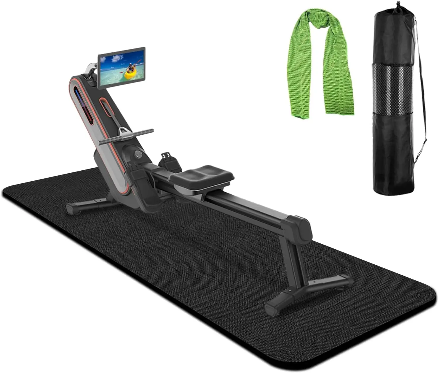 Rowing Machine Mat 96"x30" with Storage Bag & Towel, Protect Floors, Gym Equipment Mat