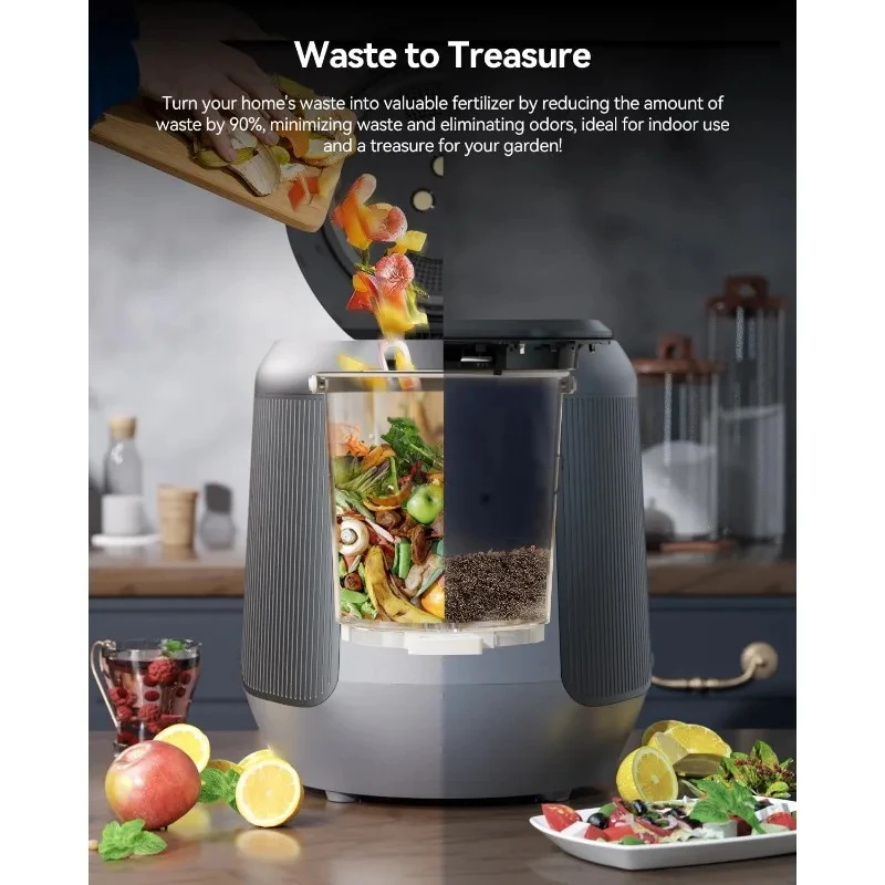 Electric Compost Bin with LED Time Display Odorless/Quiet/Auto Cleaning Composting Kitchen Food Waste