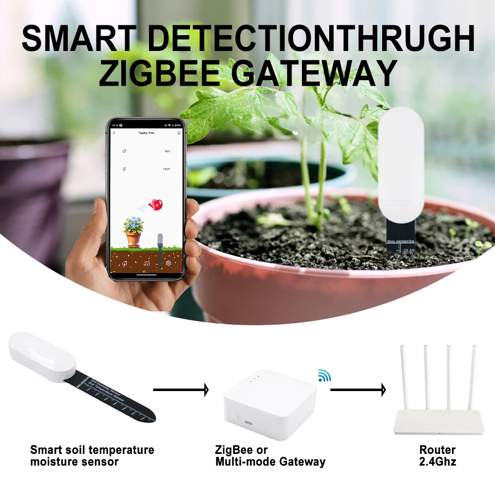 2/3 pçs inteligente zigbee testador de solo medidor de temperatura umidade sensor tuya app monitoramento em tempo real detector de monitor de planta