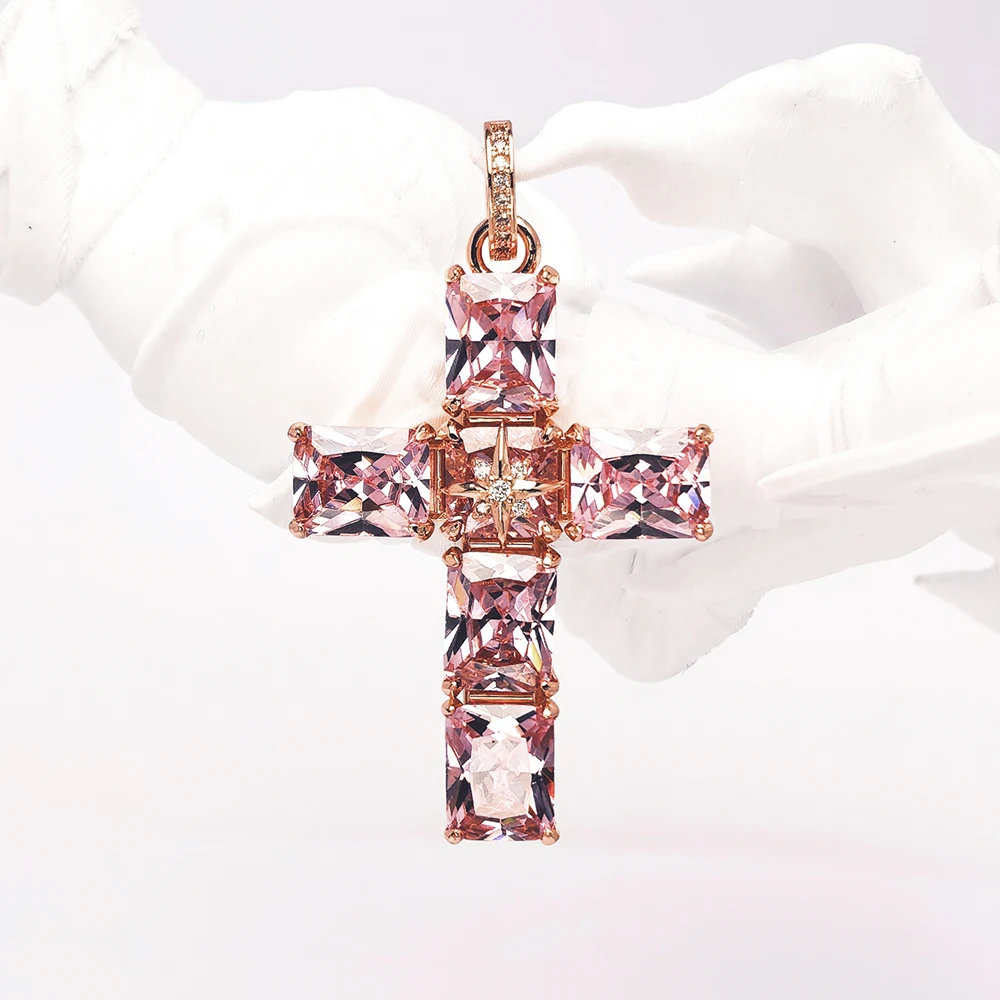 Pendant Rose Color Stone Cross Brand Fashion Trendy Jewelry Europe 925 Sterling Silver Gift For Woman view 6