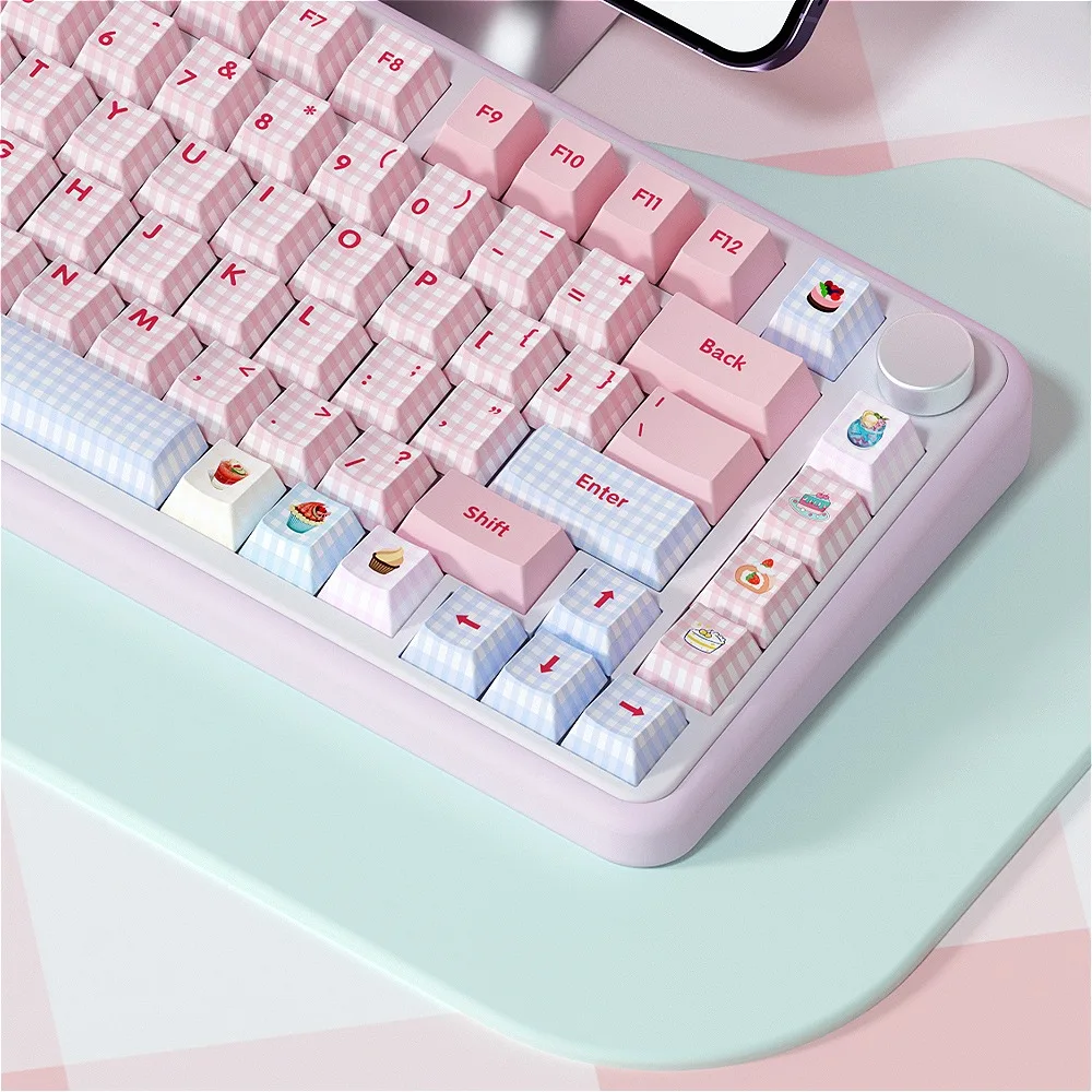 

Keyboard Caps, Blue Pink Checkered, Cherry 138 Keys PBT for Cherry MX 104/87/61 Mechanical Keyboard Accessories