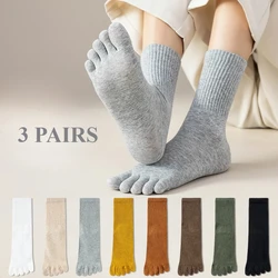 3 Pairs Five Finger Socks Women Autumn Spring Middle Tube Sports Socks with Separate Fingers High Quality Cotton Toe Socks