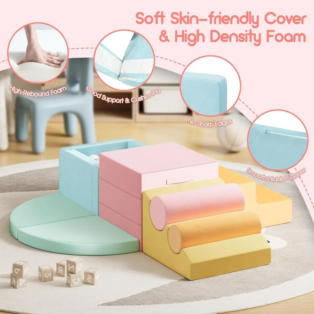 12-teilige Schaumstoff-Kletterblöcke für Kleinkinder mit Bällebad, sicheres weiches Spiel-Fitnessstudio-Set für Kinder, Indoor-Spielplatz zum Krabbeln und Motor S