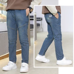 IENENS 4-11 Years Boys Slim Straight Jeans Children Denim Long Pants Kids Casual Trousers