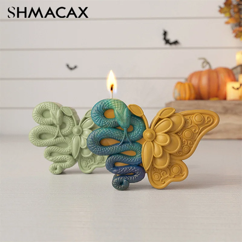 3D Skull Snake Butterfly Silicone Mold DIY Variation Butterfly Skull Candle Soap Plaster Craft Resin Molds Halloween Decoration