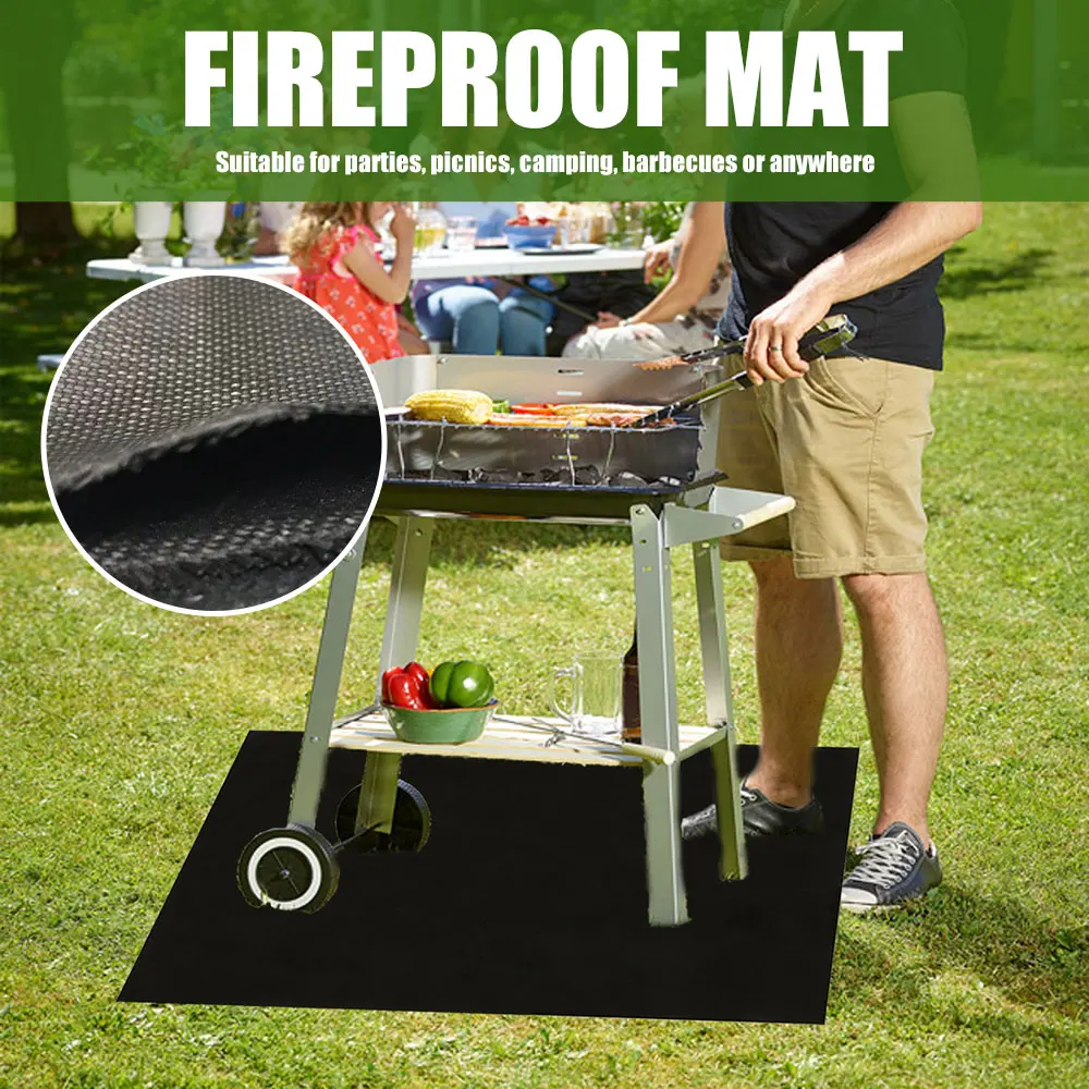 3PCS Fireproof Bbq Mat Fireplace Brazier Fireproof Mat Outdoor Lawn Terrace Barbecue Fireproof Rug Protective Mat Heat Resistant