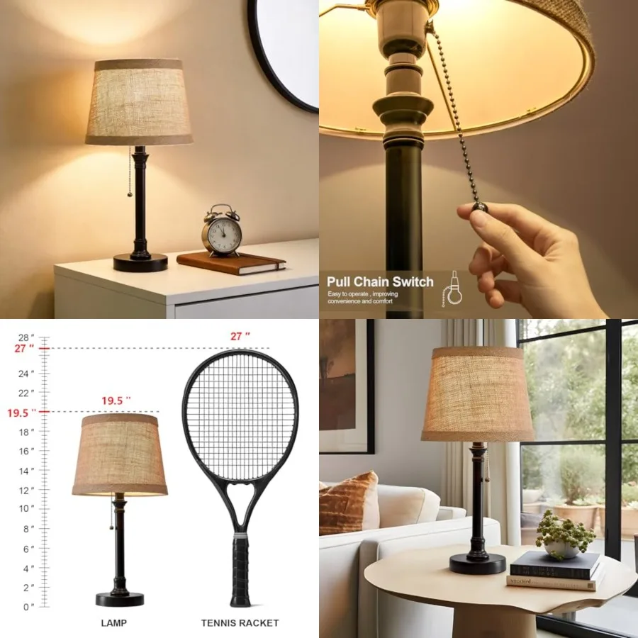 

19.5" Small Table Lamp for Bedroom - Bedside Lamps for Nightstand, Black Table Lamp for Living Room with Fabric Shade, Desk Rea