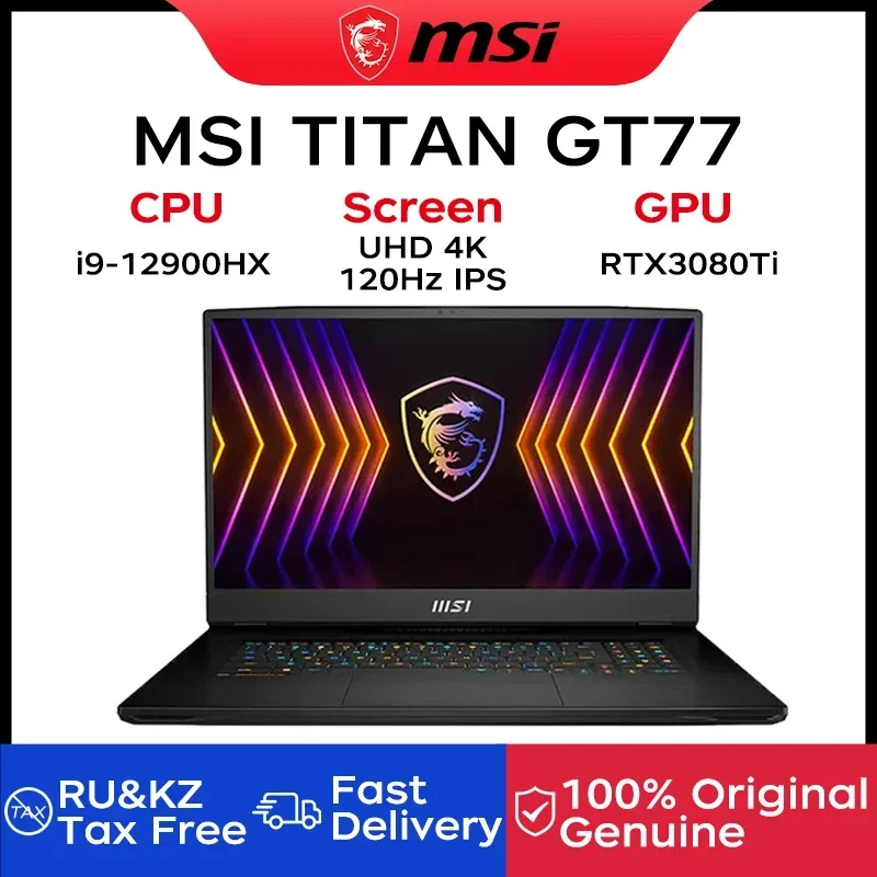 MSI TITAN GT77 Gaming Laptop 17.3 Inch UHD 4K 120Hz IPS Screen Notebook i9-12900HX 64GB 2TB RTX3080Ti Gaming Computer Netbook