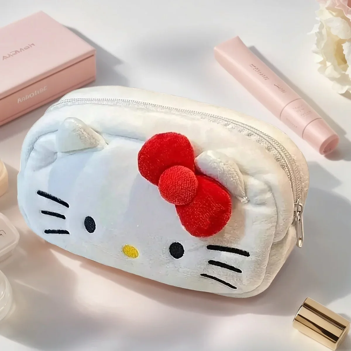 حقيبة تخزين قطيفة كاواي كيتي - حقيبة مكياج متعددة الوظائف مقلمة للطلاب والقرطاسية هدية عيد ميلاد فتاة 2025