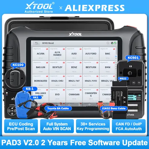 XTOOL X100 PAD3 Elite V2.0 Programmatore chiave auto Codifica ECU Strumento diagnostico sistema completo bidirezionale FCA CAN FD DoIP 39+ Servizio