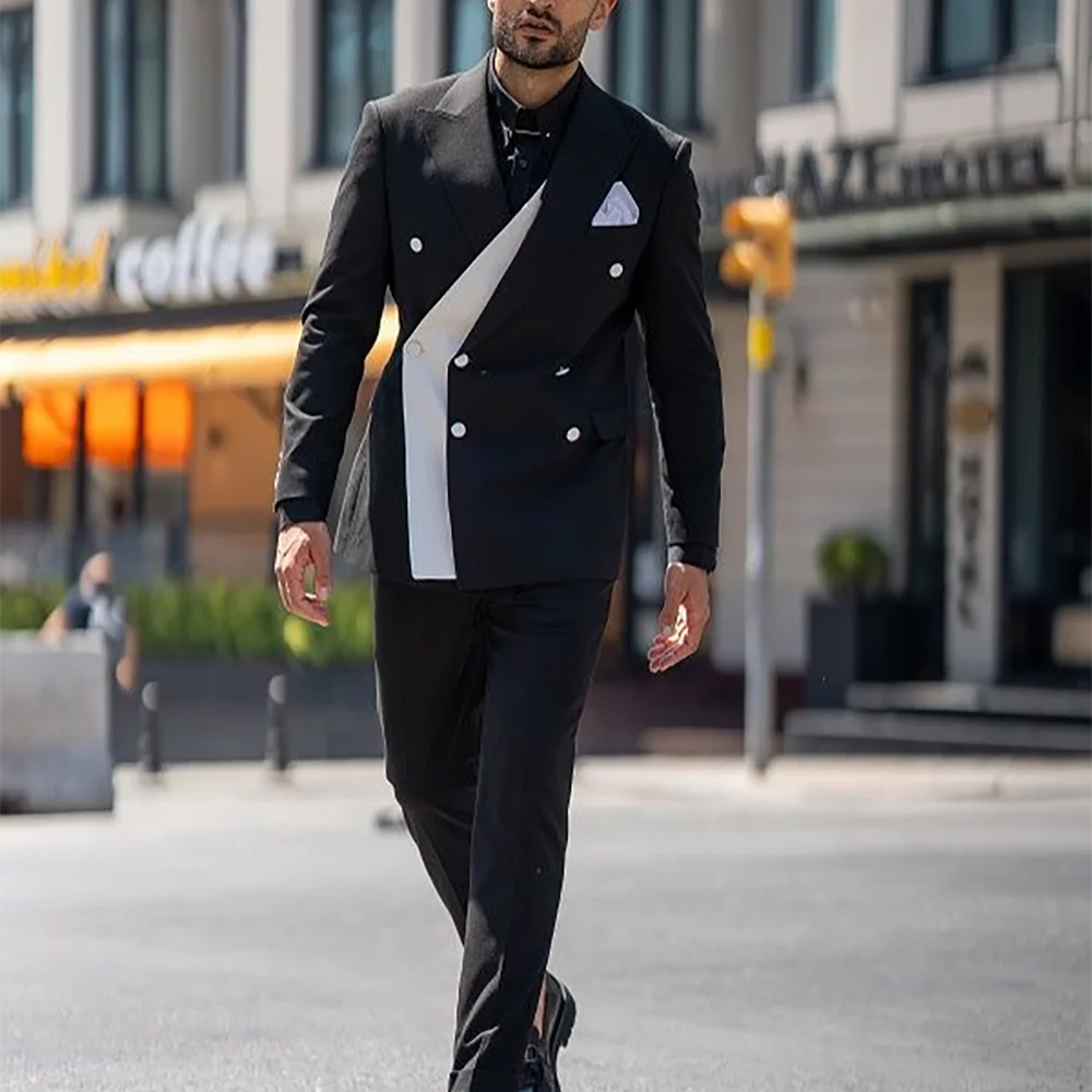 

Стильный мужской костюм с остроконечными лацканами, облегающий двубортный деловой костюм, мужской деловой повседневный свадебный костюм жениха, комплект одежды