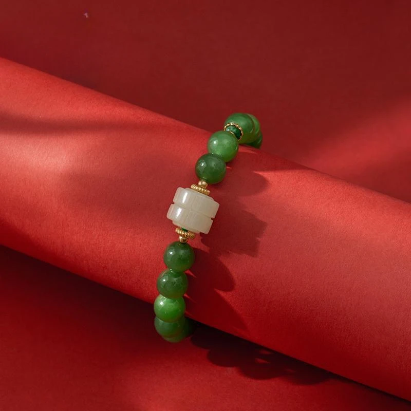 

UMQ Original National Fashion Sterling Silver Hetian Jade Bracelet South Red Retro Jewelry for Elders Mom Birthday Gift