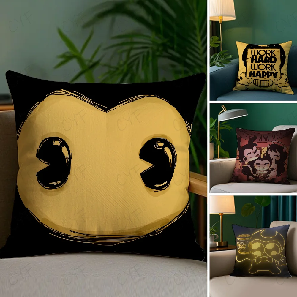 

Game B-Bendy and the Ink M-Machine Pillow Case Pillowcase Anti-dustmite Pillow Invisible zipper silky short plush Sofa cushion c