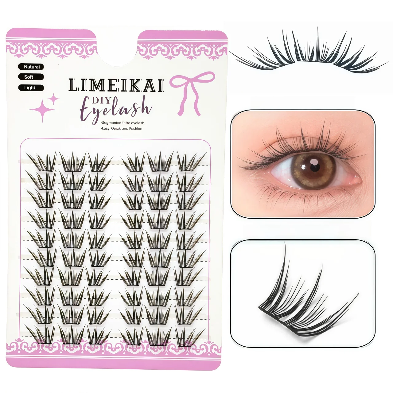 60 pieces of summer blue tear-drop false lashes, natural and realistic single-cluster segmented small thin-lipped false lashes