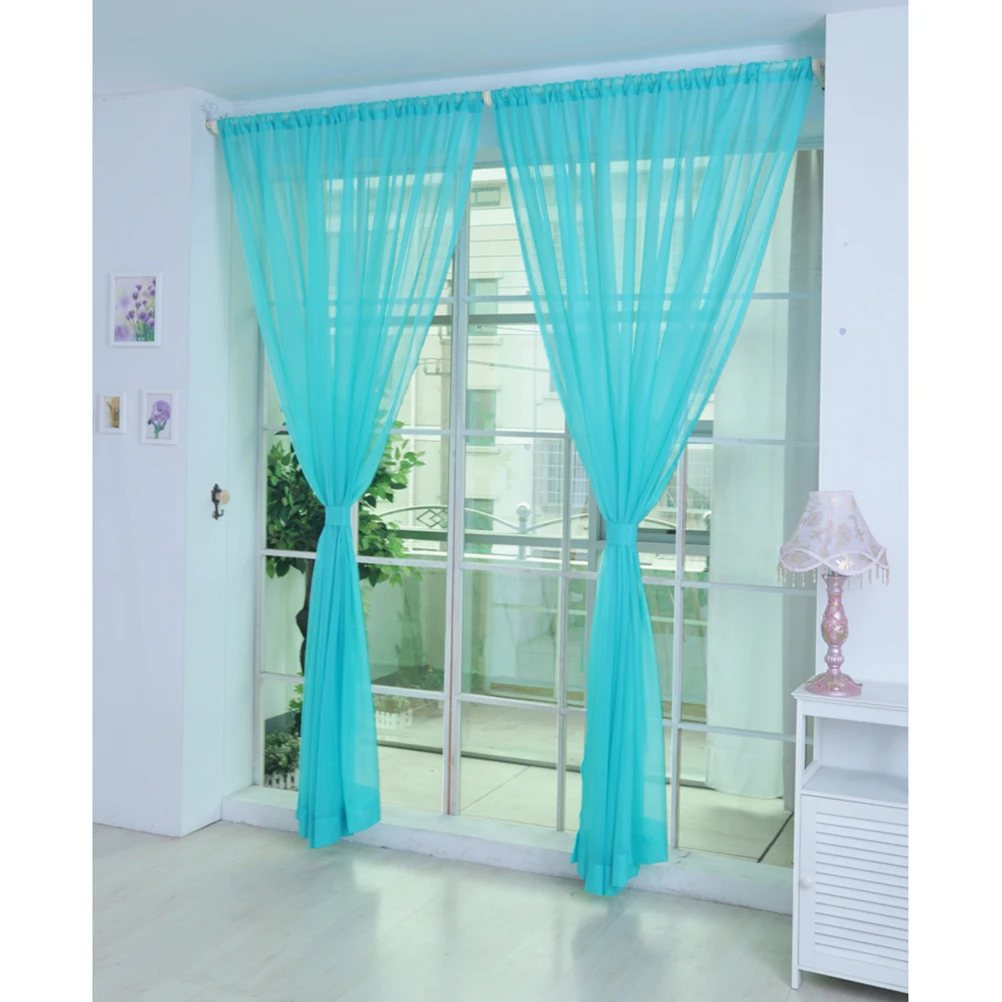 

Golden Yellow Transparent Tulle Window Sheer Rod Pocket Voile Curtains For Bedroom Living Room 100X200Cm Privacy Light
