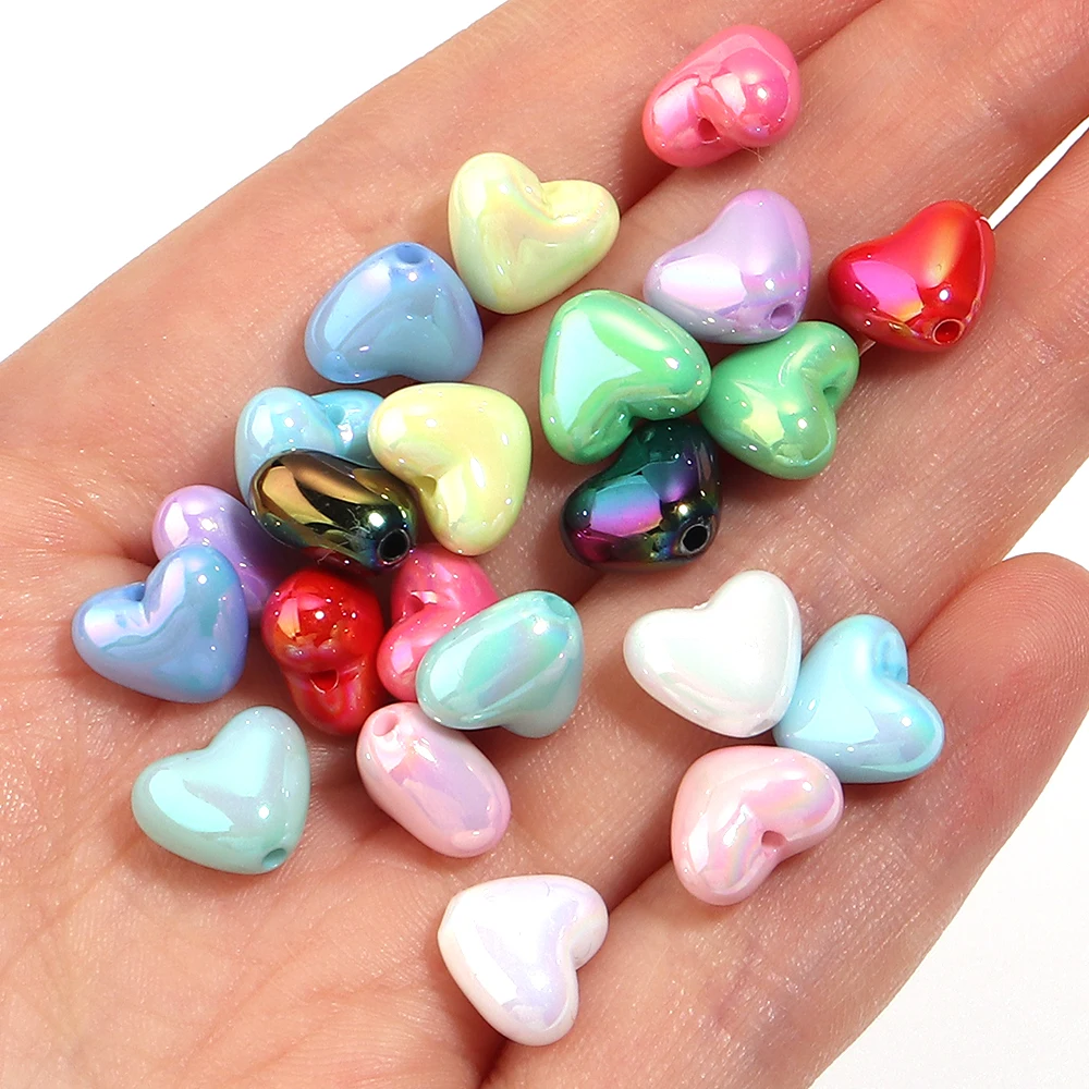 50 Stück/Set Glänzende Herz-Acrylperlen, farbig beschichtet, lose Zwischenperlen für Schmuckherstellung, DIY Schlüsselanhänger, Armband-Zubehör – Detail 5