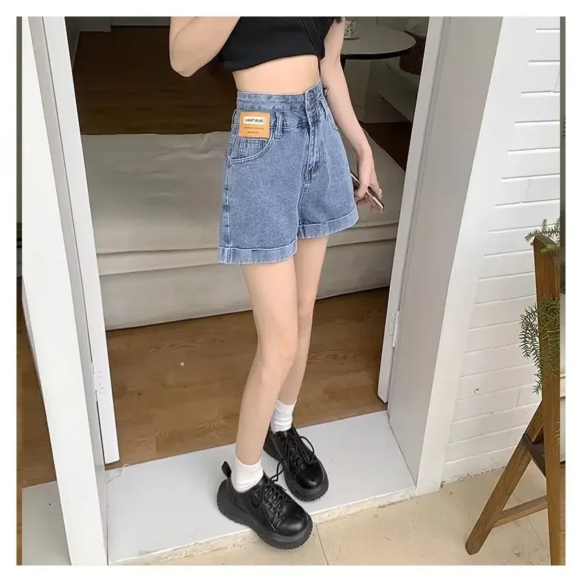 2023 verão azul denim shorts para mulheres moda coreana shorts de cintura alta feminino all-match casual solto calças de brim curtas mulher