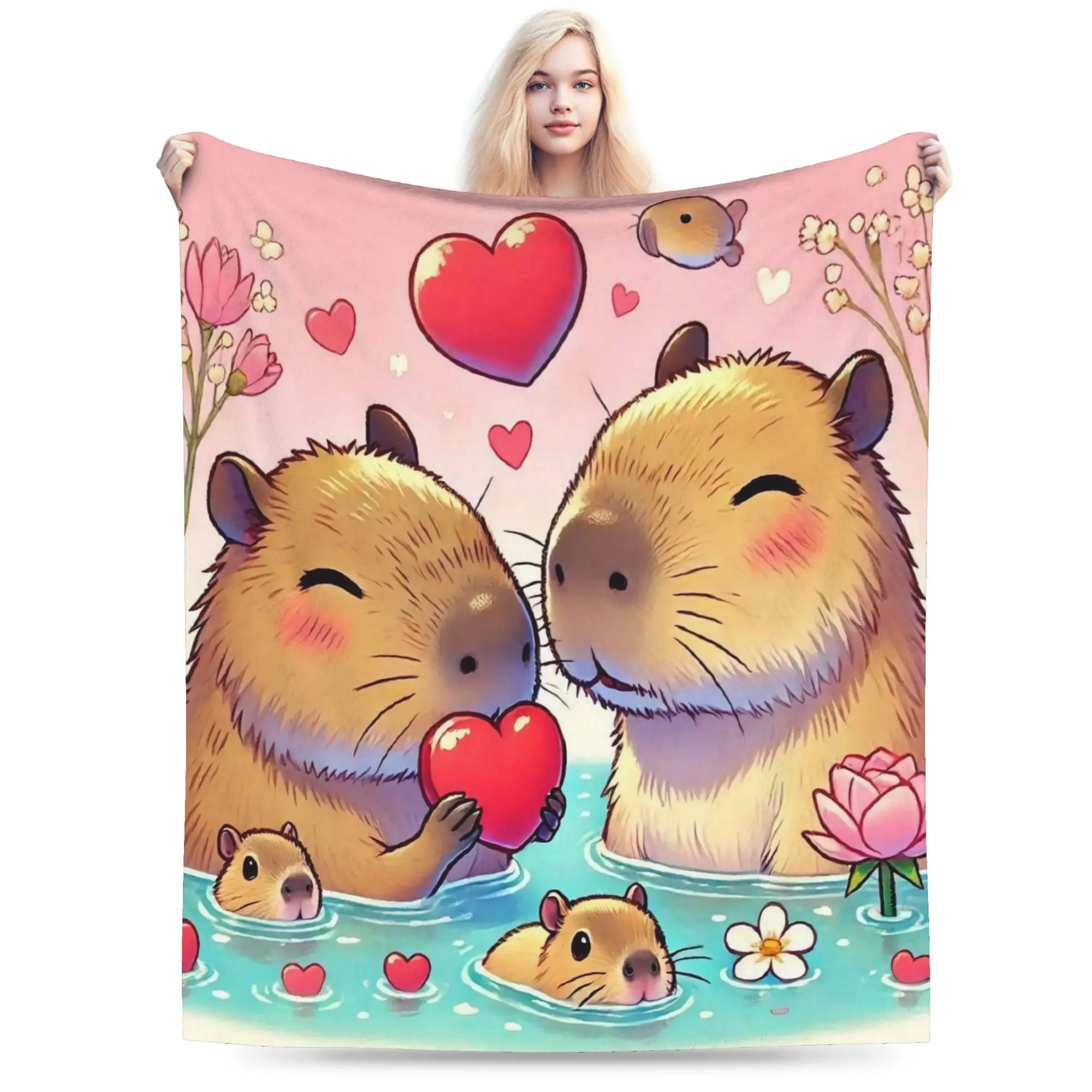 Capybara Flannel Blanket  Warm Soft Throw Blanket for Living Room Decorative Funny Bedspread Sofa Bed Cover