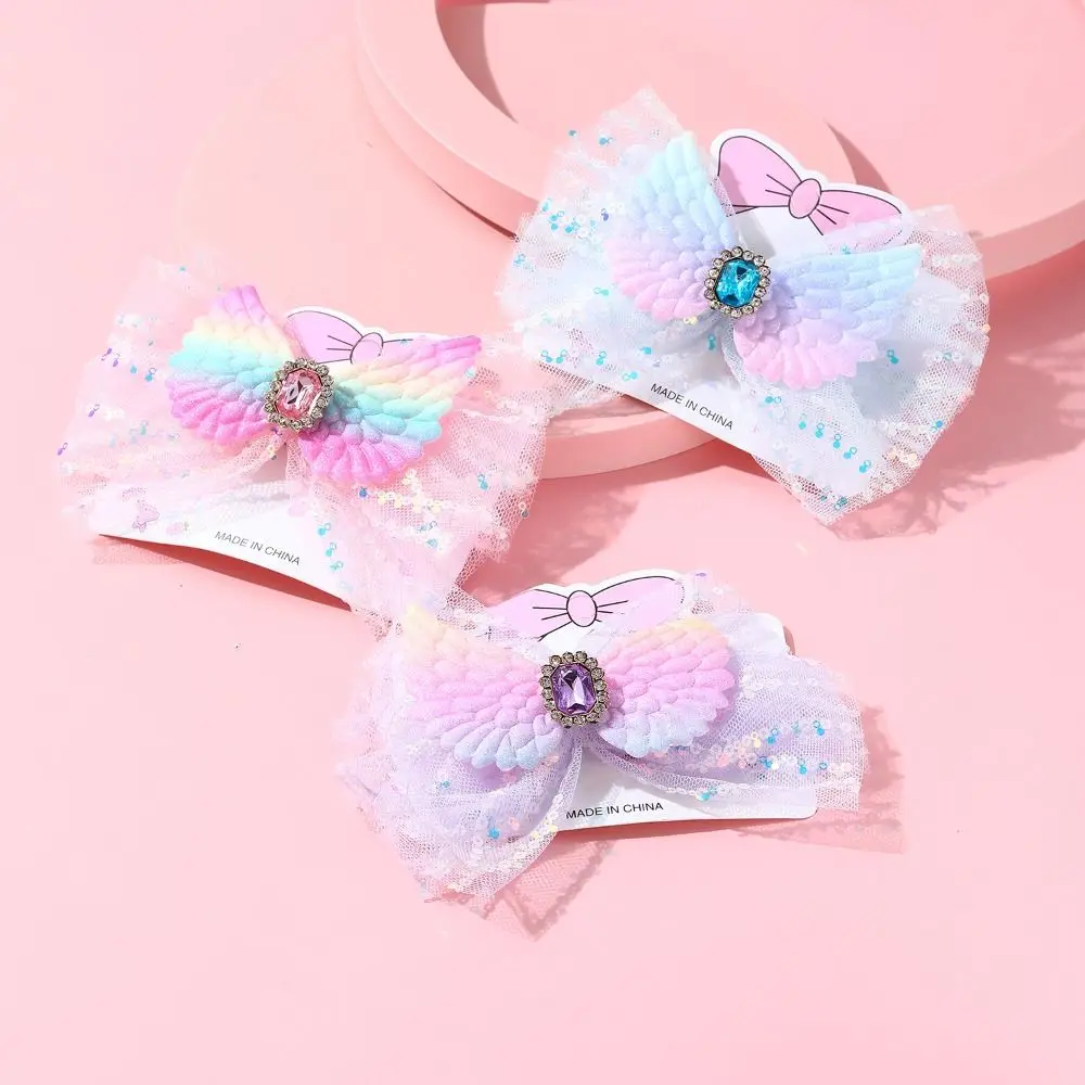 Elegant Princess Bow Mesh Hair Clip Sequin Colorful Sweet Mesh Hairpin Hair Styling Tool Wing Gauze Hair Accessories Perform