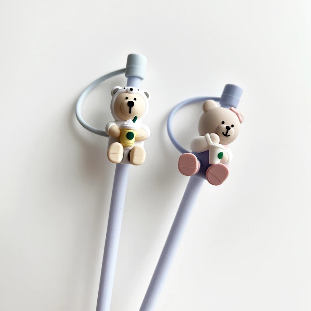 1 قطعة الدب سيليكون القش التوصيل ل 7-8 مللي متر القش قابلة لإعادة الاستخدام سبلاش الشرب الغبار كوب غطاء كاب Kawaii لكوب ستاربكس #1