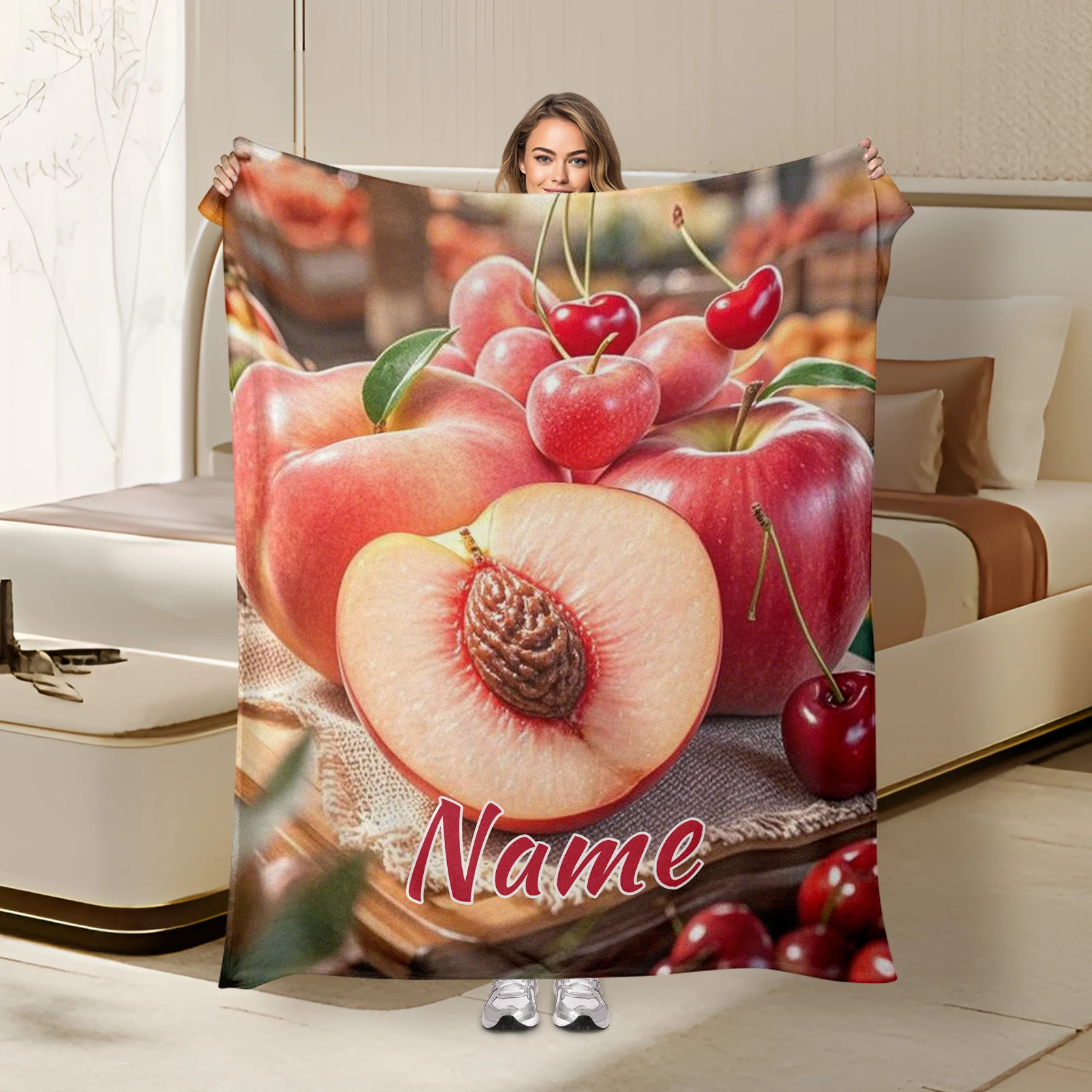 

Special Custom Flannel Blanket With Fruit Patterns And Heartfelt Words For Cherished Family