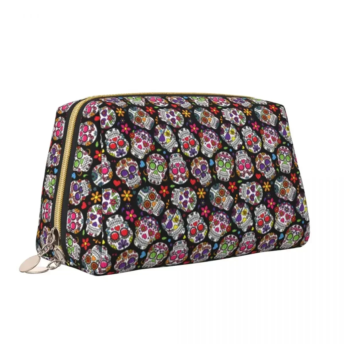 Day Of The Dead Skull Flower Makeup Bag for Women Travel Cosmetic Organizer Cute Storage Toiletry Bags