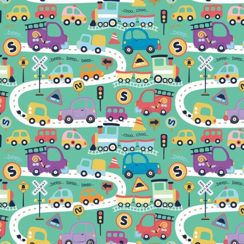 Cartoon Car Printed Fabric Spring Summer Shirt Children's Clothing 40 Count All Cotton High-density Poplin Fabric