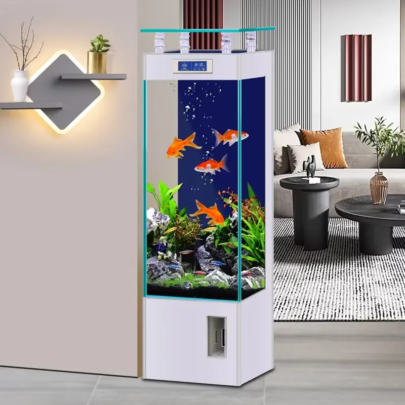 Ultra-transparent Glass Floor-to-Ceiling Fish Tank for Small to Medium Households Low Maintenance No Water Change Required