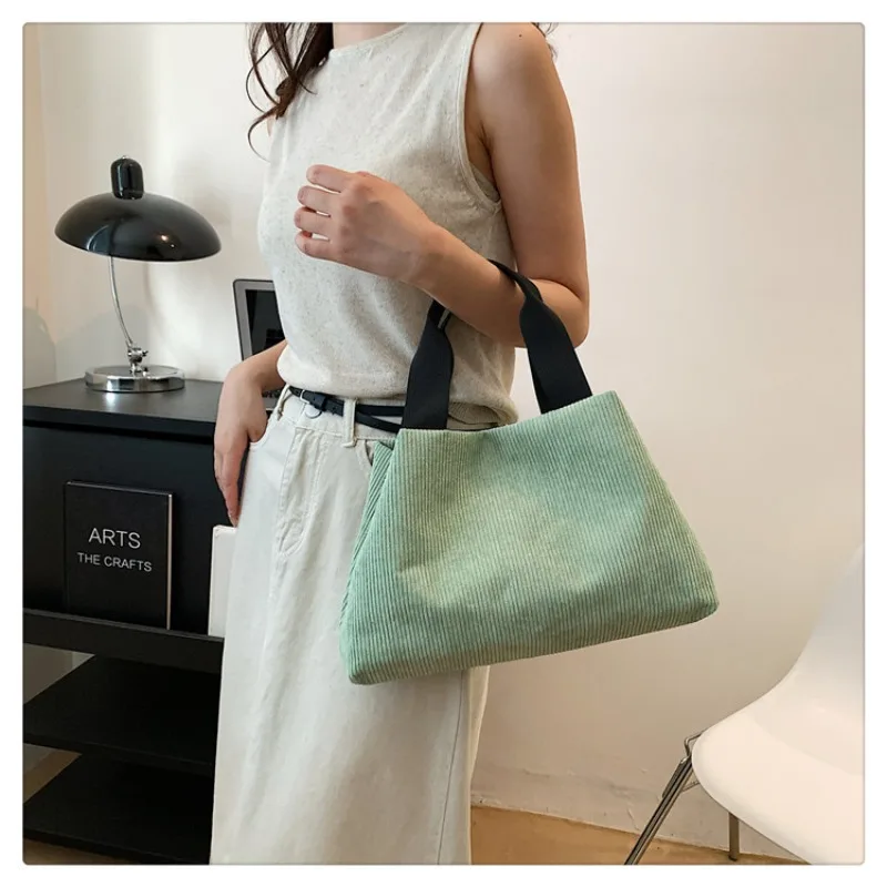 

Fashion Minimalist Solid Color Corduroy Women's Bag 2024 Early Autumn New Contrasting Tote Bag Retro Casual Handbag