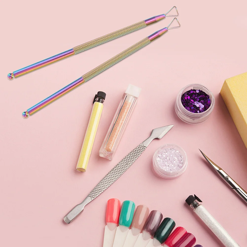 2 قطعة بشرة من الفولاذ المقاوم للصدأ انتهازي المزدوج نهاية مسمار مكشطة لإزالة طلاء الجل أدوات مانيكير مزيل البشرة المهنية #3