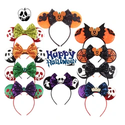 Halloween Ghost Mickey Mouse Ears Headband Cosplay Cartoon Sequin Hairband Pumpkin Decoration Kids Party Hair Accessories