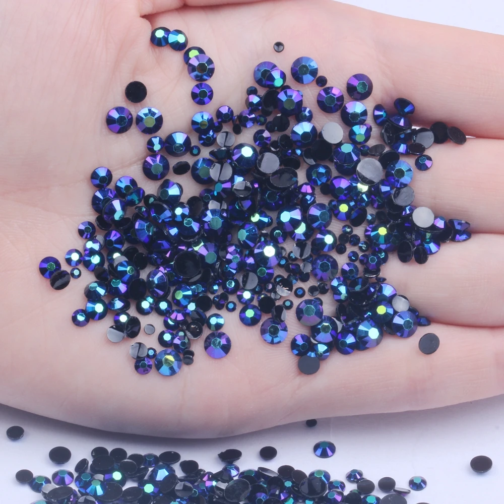 

New Purple Black AB Resin Rhinestones 2mm 3mm 4mm 5mm 6mm Round FlatBack Non Hotfix Glue On Gems DIY Wedding Dresses