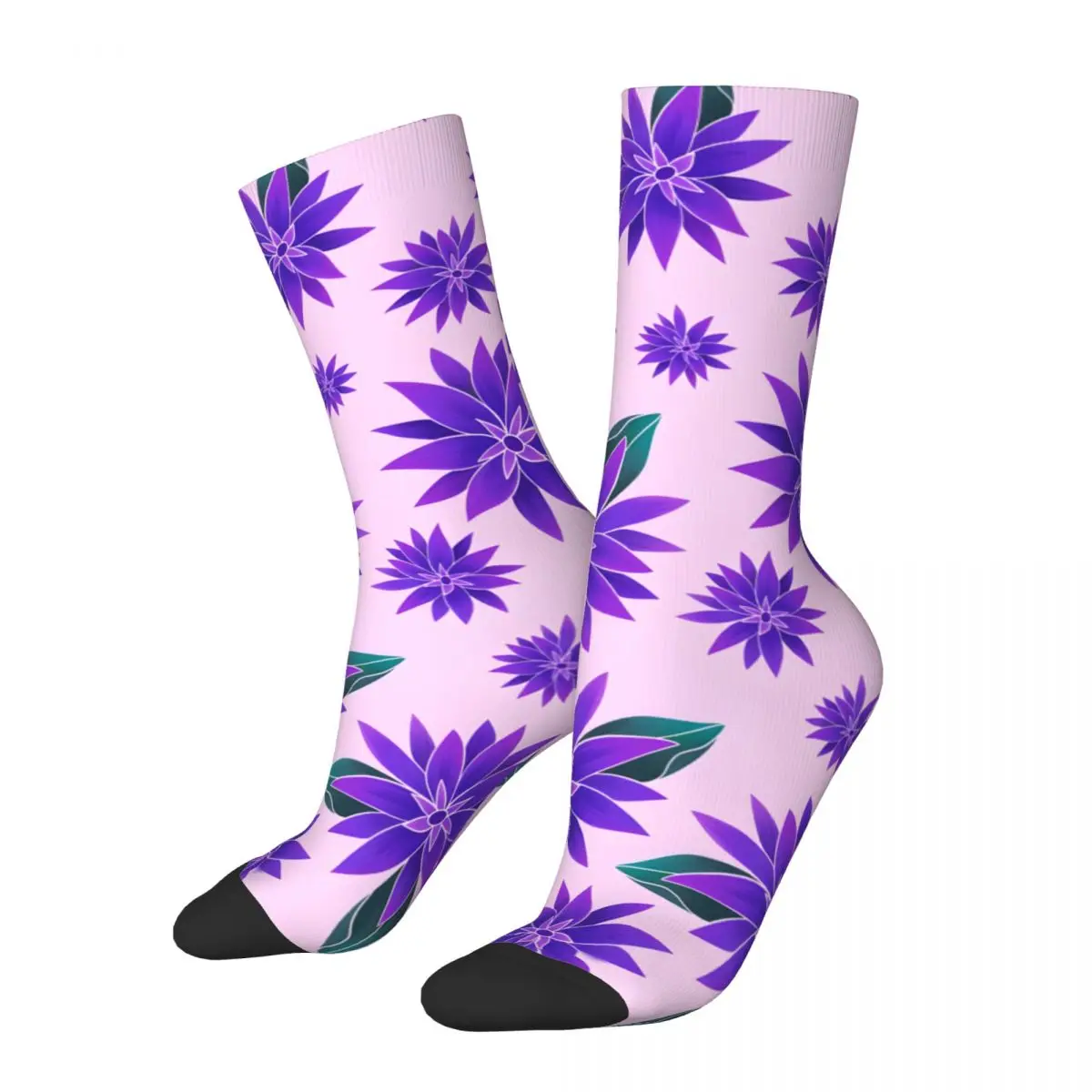 Crazy compression Purple Funky Florals Sock for Men Vintage Quality Pattern Crew Sock Casual