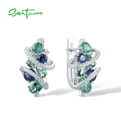 SANTUZZA Silver Earrings For Women Pure 925 Sterling Silver Sparkling Blue Green Spinel White CZ Earrings Charming Fine Jewelry