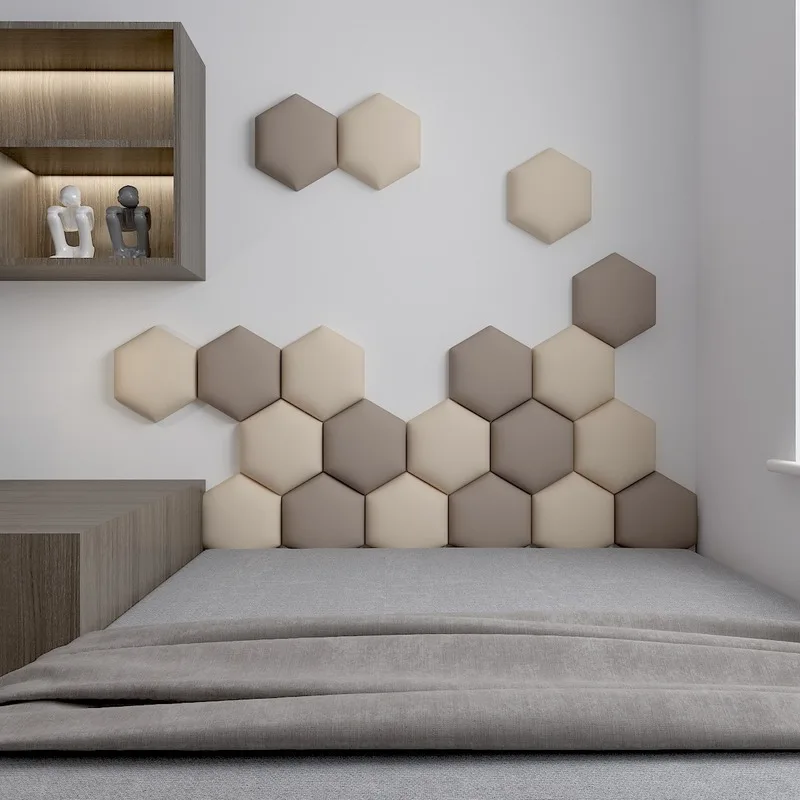 Hexagonal Bed Headboard 3d Wall Stickers Kids Baby Bedroom Soft Panels Self-adhesive Wallpaper Decals Cabecero Wall Art