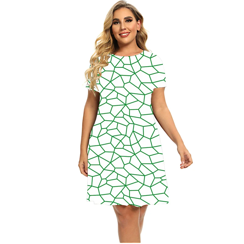 Geometry Pattern 3D Print Dresses For Summer 2023 Fashion Street Short Sleeve Loose Mini Dress Plus Size Women Clothing 5XL 6XL