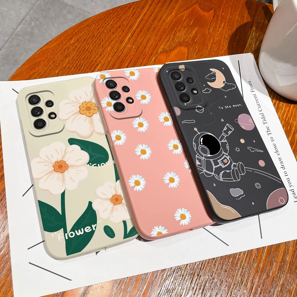 Flower Case For Samsung A52 A52S Astronaut Phone Cover For Galaxy A 52 Funda Upgrade Full Protection Liquid Silicone Back Bumper