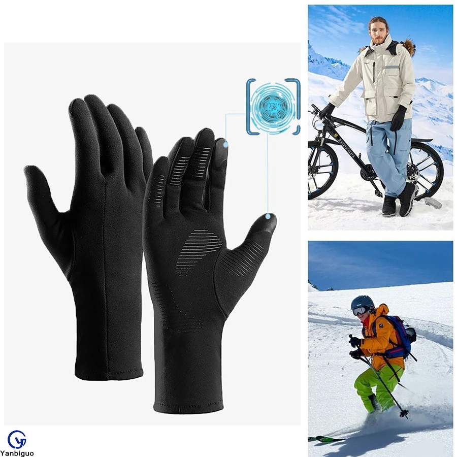 Luvas de esqui forros luvas térmicas quentes com tela sensível ao toque, terno para homens e mulheres ciclismo e corrida luvas de inverno finas e leves